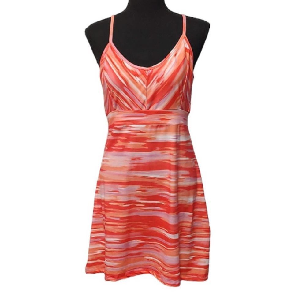 Tehama Orange Pink Abstract Stripe Athletic Dress Small